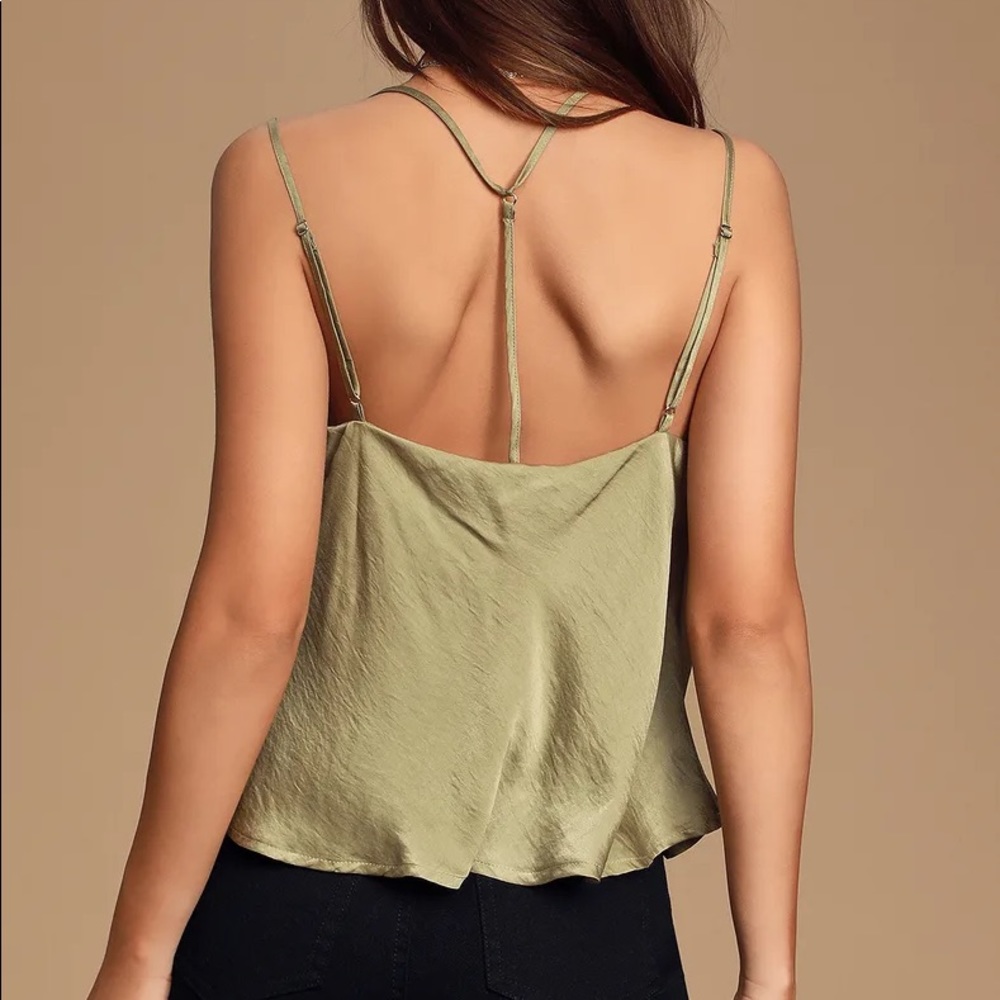 Joslin Olive Green Cowl Neck T-Back Top - Picture 2 of 5